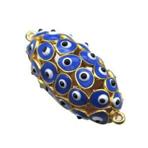 blue enameling copper oval connector with evail eye, gold plated, approx 16-30mm