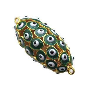 green enameling copper oval connector with evail eye, gold plated, approx 16-30mm