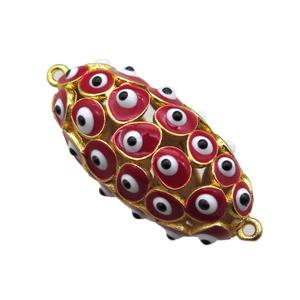red enameling copper oval connector with evail eye, gold plated, approx 16-30mm
