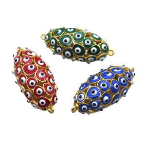 enameling copper hollow oval connector with evail eye, mixed color, gold plated, approx 16-30mm
