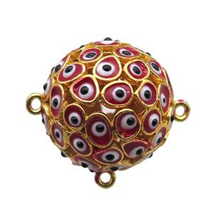 red enameling copper round connector with evail eye, gold plated, approx 20mm dia