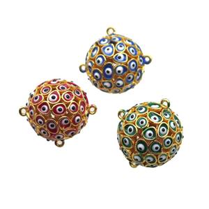 enameling copper hollow round connector with evail eye, mixed color, gold plated, approx 20mm dia