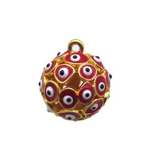 red enameling copper round pendant with evail eye, gold plated, approx 16mm dia