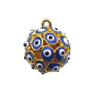 blue enameling copper round pendant with evail eye, gold plated, approx 16mm dia