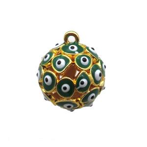 green enameling copper round pendant with evail eye, gold plated, approx 16mm dia