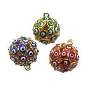 enameling copper round pendant with evail eye, hollow, mixed color, gold plated, approx 16mm dia
