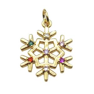 copper snowflake pendant paved zircon, gold plated, approx 17mm dia