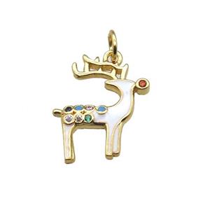 copper Reindeer pendant paved zircon, gold plated, approx 14-17mm