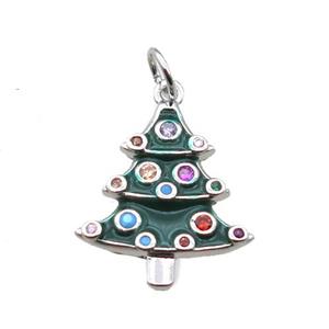 copper Christmas Tree pendant paved zircon, platinum plated, approx 15-19mm