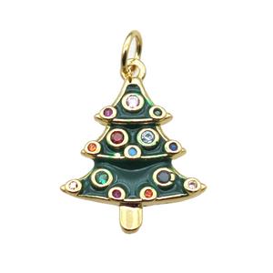 copper Christmas Tree pendant paved zircon, gold plated, approx 15-19mm
