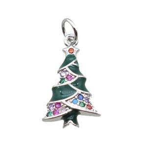 copper Christmas Tree pendant paved zircon, platinum plated, approx 11-19mm