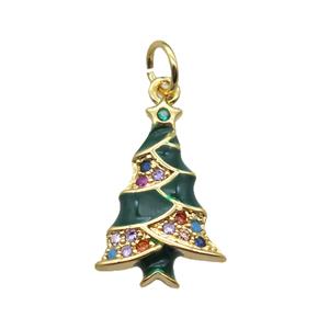 copper Christmas Tree pendant paved zircon, gold plated, approx 11-19mm