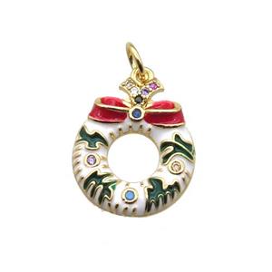 copper Christmas wreath pendant, enamel, gold plated, approx 14-19mm