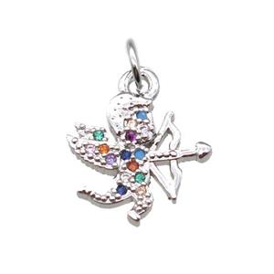 copper Cupid pendant paved zircon, platinum plated, approx 10-12mm