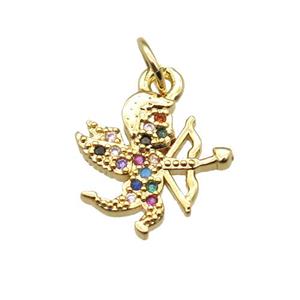 copper Cupid pendant paved zircon, gold plated, approx 10-12mm