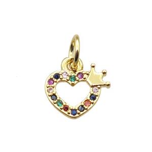 copper crown heart pendant paved zircon, gold plated, approx 9mm
