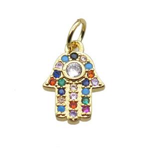 copper hamsahand pendant paved zircon, gold plated, approx 9-13mm