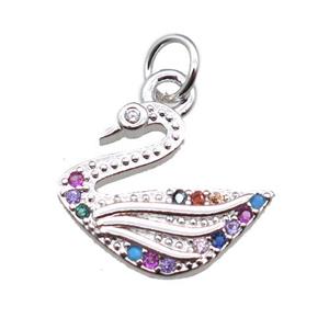 copper swan pendant paved zircon, platinum plated, approx 15mm