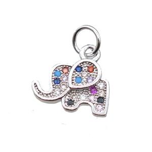 copper elephant pendant paved zircon, platinum plated, approx 12mm