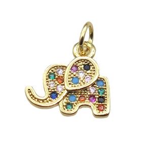 copper elephant pendant paved zircon, gold plated, approx 12mm