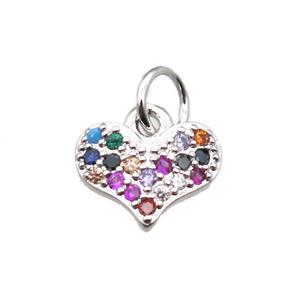 copper heart pendant paved zircon, platinum plated, approx 9mm