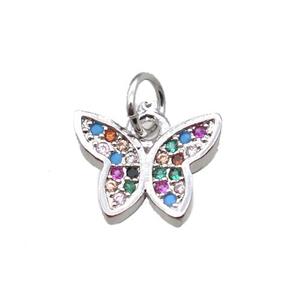 copper butterfly pendant paved zircon, platinum plated, approx 10-11mm