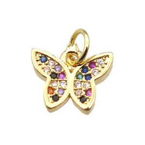 copper butterfly pendant paved zircon, gold plated, approx 10-11mm