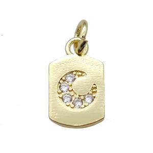 copper pendant paved zircon, moon, gold plated, approx 8-12mm