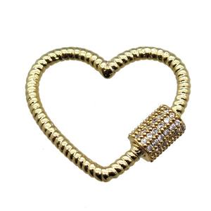 copper heart carabiner lock pendant paved zircon, gold plated, approx 22mm