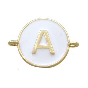white enameling copper letter-A connector, gold plated, approx 13mm dia