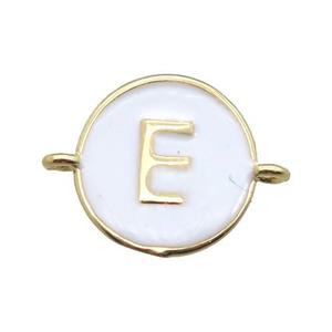 white enameling copper letter-E connector, gold plated, approx 13mm dia