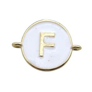 white enameling copper letter-F connector, gold plated, approx 13mm dia