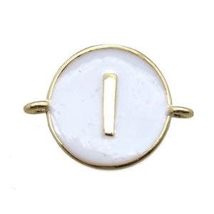 white enameling copper letter-I connector, gold plated, approx 13mm dia
