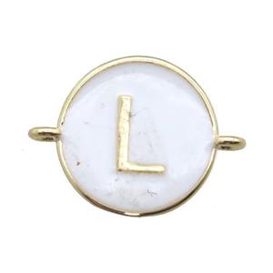 white enameling copper letter-L connector, gold plated, approx 13mm dia