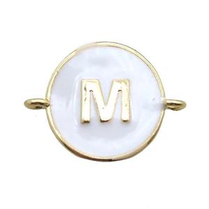 white enameling copper letter-M connector, gold plated, approx 13mm dia