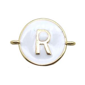 white enameling copper letter-R connector, gold plated, approx 13mm dia