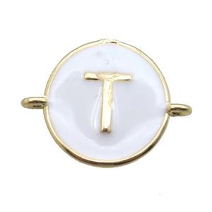 white enameling copper letter-T connector, gold plated, approx 13mm dia