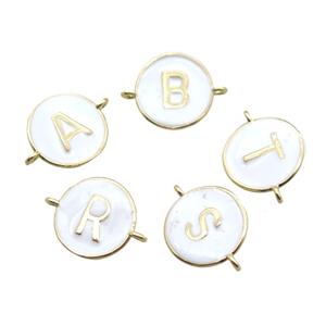 white enameling copper letter connector, mix Alphabet, gold plated, approx 13mm dia