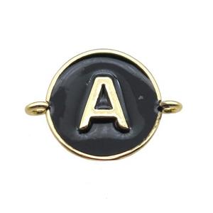 black enameling copper letter-A connector, gold plated, approx 13mm dia