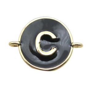 black enameling copper letter-C connector, gold plated, approx 13mm dia
