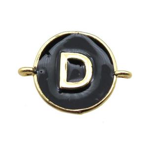 black enameling copper letter-D connector, gold plated, approx 13mm dia