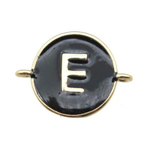 black enameling copper letter-E connector, gold plated, approx 13mm dia