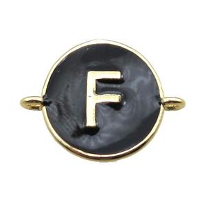 black enameling copper letter-F connector, gold plated, approx 13mm dia
