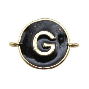 black enameling copper letter-G connector, gold plated, approx 13mm dia