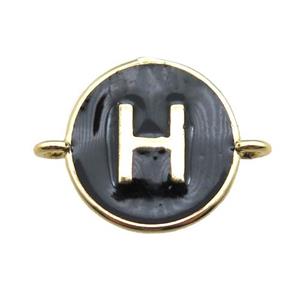 black enameling copper letter-H connector, gold plated, approx 13mm dia