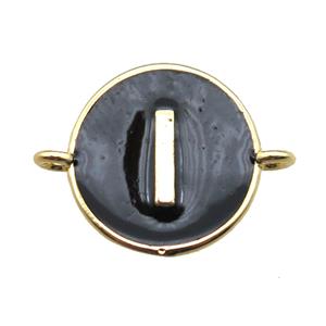 black enameling copper letter-I connector, gold plated, approx 13mm dia