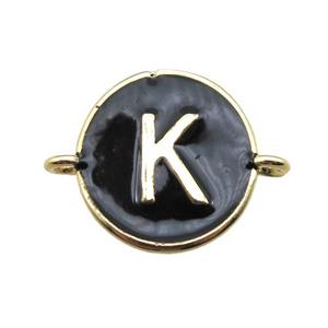 black enameling copper letter-K connector, gold plated, approx 13mm dia