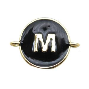 black enameling copper letter-M connector, gold plated, approx 13mm dia