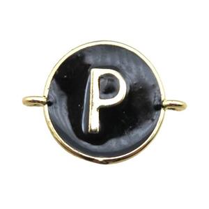 black enameling copper letter-P connector, gold plated, approx 13mm dia