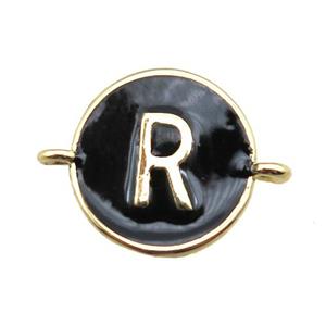 black enameling copper letter-R connector, gold plated, approx 13mm dia